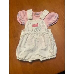 VTG OshKosh B'Gosh Bow Back 12m USA 80s Union Overalls Spring Flowers Bunny Set